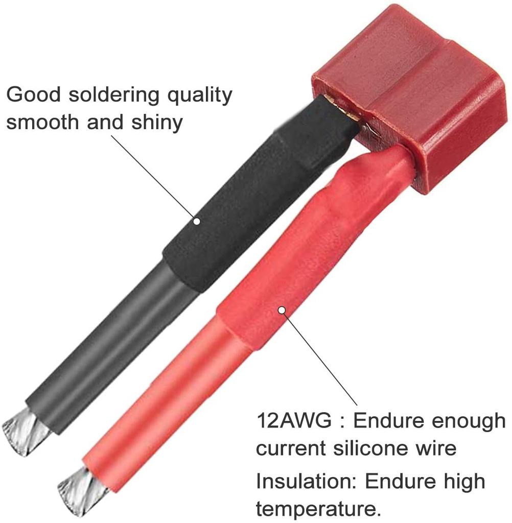 Deans Style T Female & Male Connectors with 12AWG Silicone Wire for RC LiPo Battery, Drone Cable + 4PCS PVC Protective Covers – O2-L4E3-EG2A