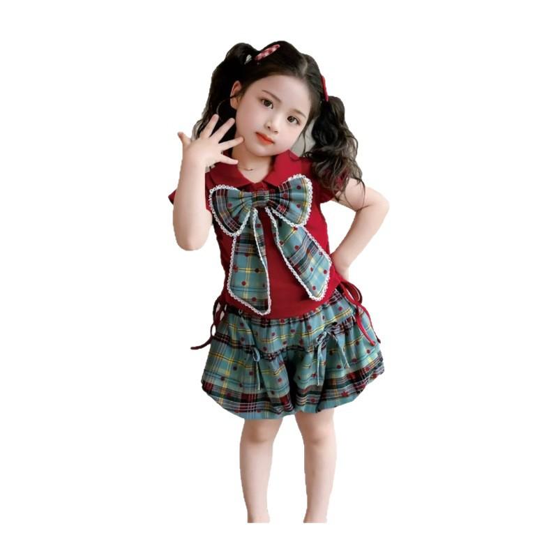 Girls Summer Fashion 2 Piece Set Bow Short Sleeve Top And Bud Pants Casual Outfit For Kids
