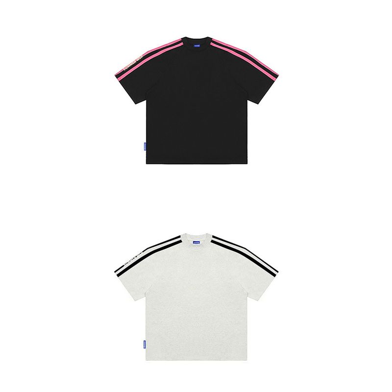 Wassup American-Style Sports Three-Stripe Letter Striped T-Shirt Short-Sleeved Men's Summer New Trendy Brand Heavyweight Couple Outfit