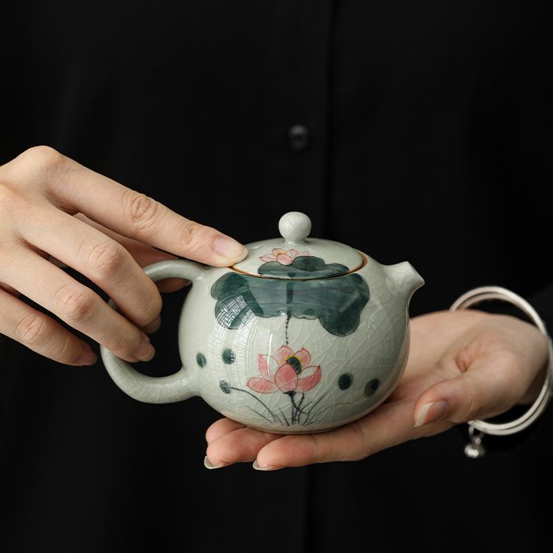 Ge Kiln Hand-Painted Kung Fu Tea Set, Household High-End Ceramic Teapot, Teacup Cover Bowl, Gift For Elders