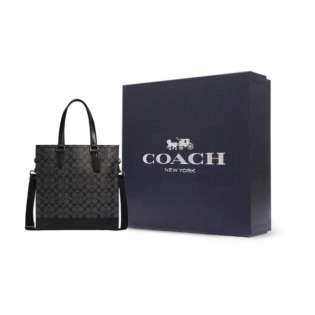 Coach Graham 36 Classic Monogram Canvas And Leather Tote Bag Men Tote Charcoal C3232-QBMI5