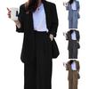 2 pezzi/set cappotto formale da donna pantaloni set maniche lunghe cardigan con cuciture aperte giacca di media lunghezza pantaloni larghi dritti gamba larga vita alta formale