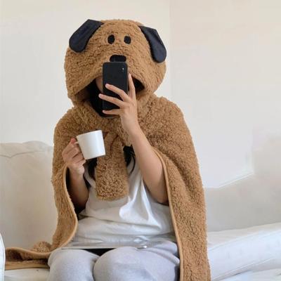 Ins Style Kawaii Bear Hooded Blanket Fleece Material Keep Warm Hooded Cloak Throw Blanket Soft Blanket Shawl Living Room