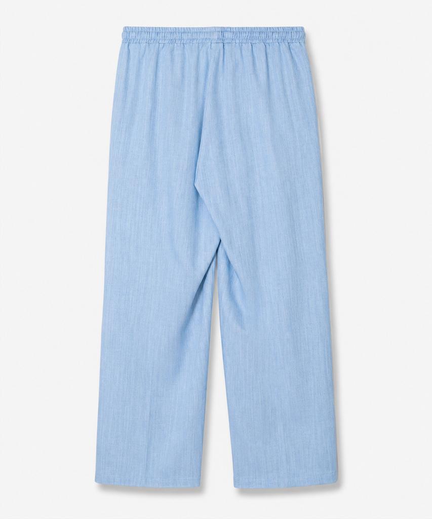 LENGAGEMENT Two-Tuck Wide Elastic Denim Slacks [Light Blue]