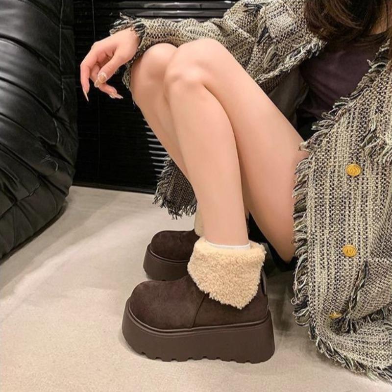 Winter Thick Bottom Women Cottom Shoes Warm Suede Leather Platform Shoes Outdoor Non Slip Fleece Lined Female Casual Ankle Boots