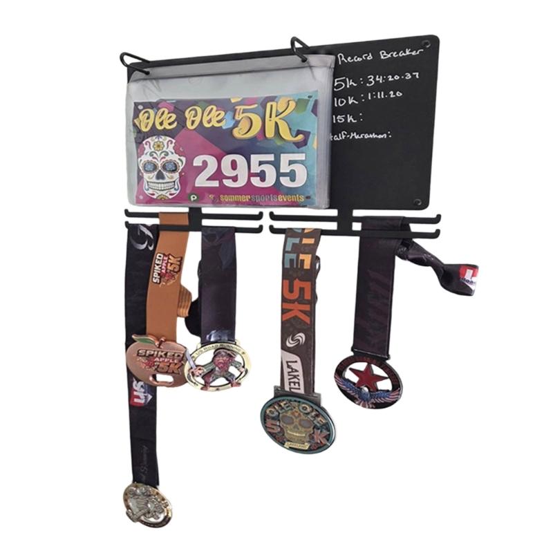 Wall Mounted Marathons Medals Display Organiser With Race Bib Holder Blackboard For Runners Carbon Steel Hanger