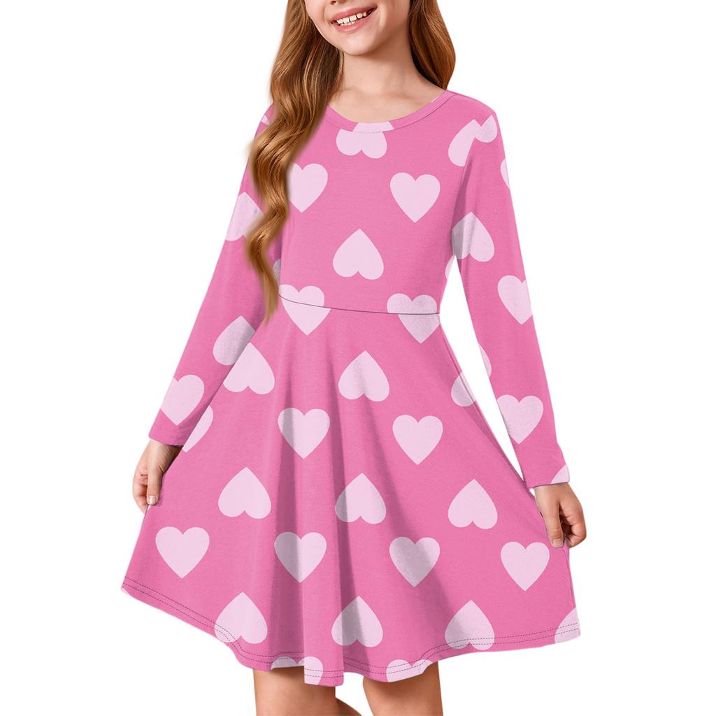 Vestito estivo da principessa per bambina - Vestito a T-shirt a manica lunga linea ad A San Valentino