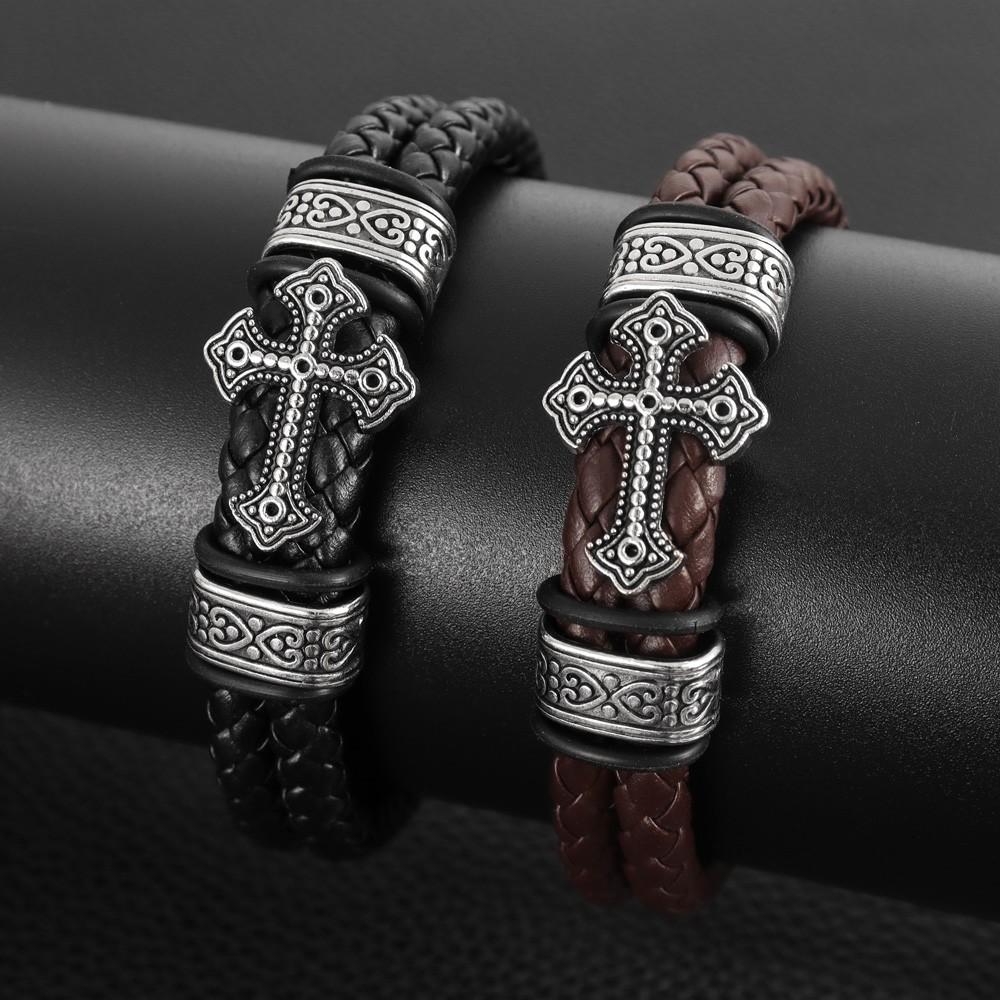Vintage Double Layer Leather Cross Bracelet Charming Men's Bracelet Christmas Gift Valentine's Day Gift Protector Jewelry Gift