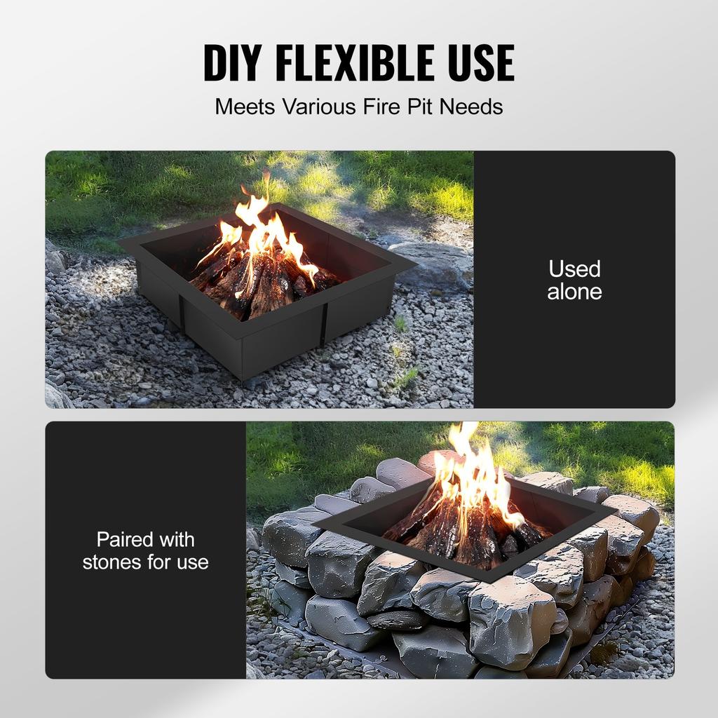 VEVOR Fire Pit Ring, 42x42 in Outer/36x36 in Inner Diameter, 10inch Height Square Fire Pit Insert