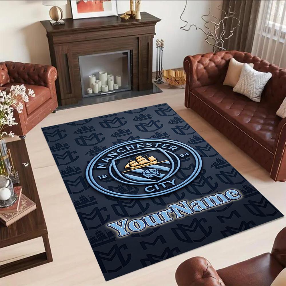 Manchester City Personalized Name Carpet Suitable for Bedrooms Balcony Playrooms Game Room Antislip Carpet Decorate Offices Wedding Party Gift