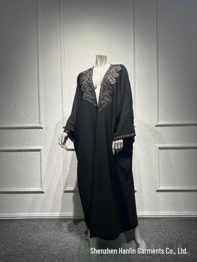 L209 Вышитая арабская абая - Мода для вечерних вечеринок One Size чёрный