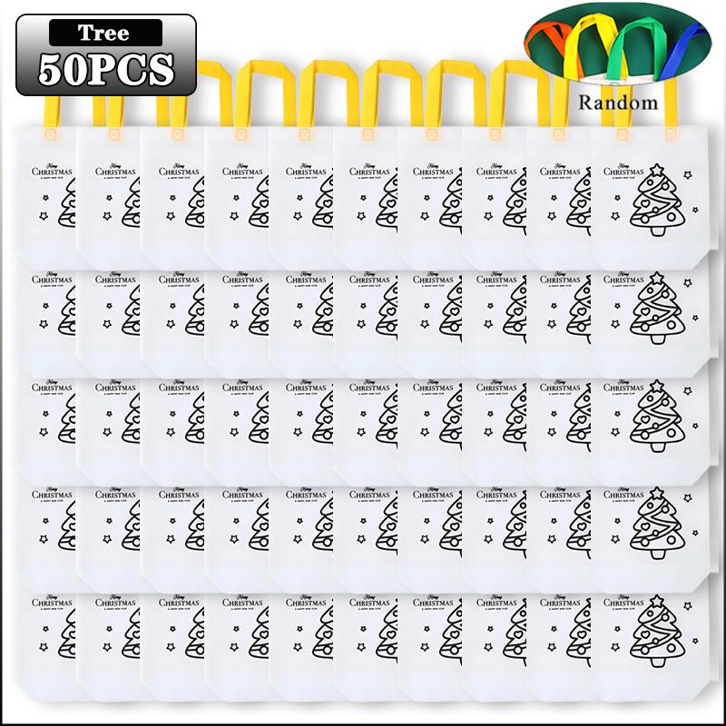 Cartoon Christmas Diy Graffiti Bag Handmade Painting Non-Woven Bags for Children Arts Crafts Color Filling Handbag Xmas Gift