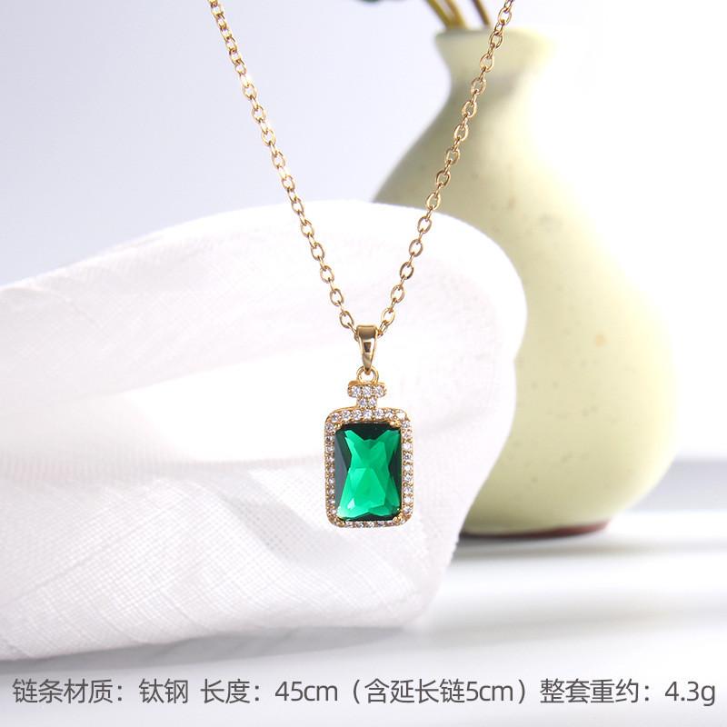 Vintage Green Purple Red Crystal Pendant Necklace Stainless Steel Geometric Choker Jewelry Party Gifts For Women Girls
