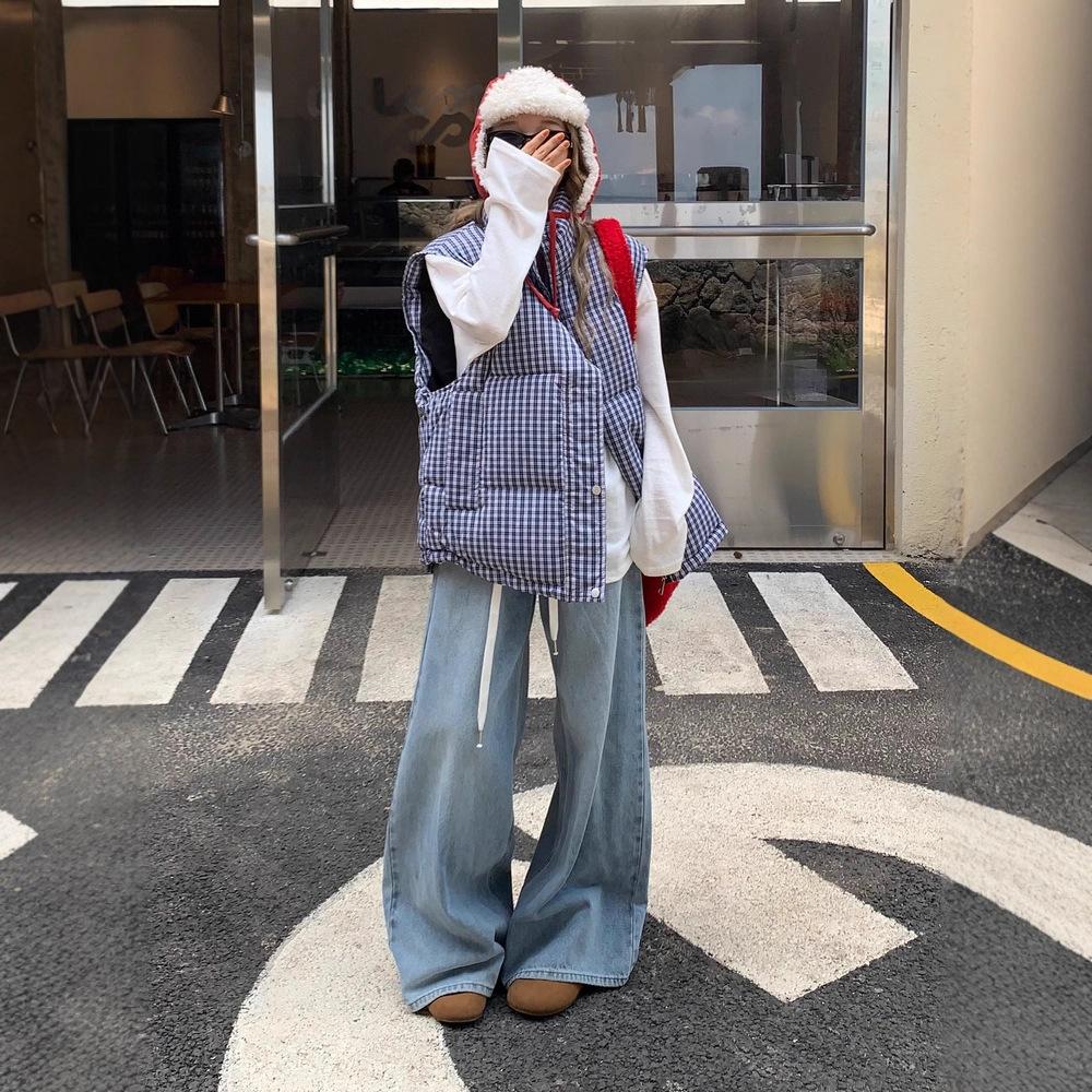 Kenzo Women's Blue New Cotton Clothes, Vest, Plaid Vest, Stacked Wearing Loose Korean Version Of Winter Thickened Warm Jacket Cm