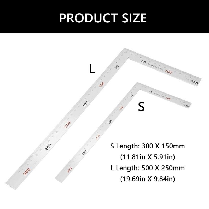 90 Degree Framing Square Ruler Layout Template Tool L Shape Right Angles Ruler Universal Stainless Steel Measuring Ruler