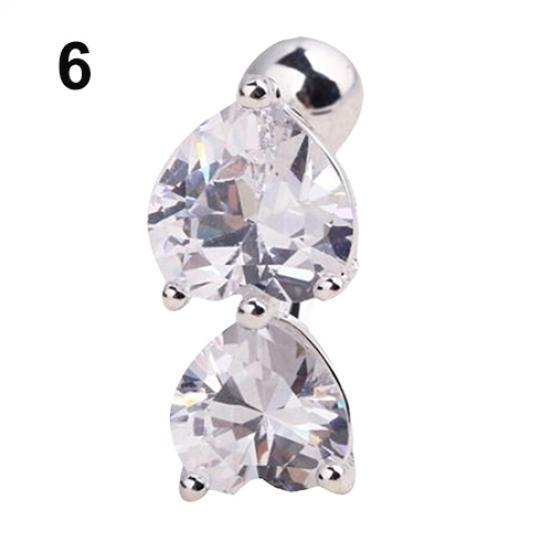 Inverted Plastic Bar Belly Ring Gold Body Perforated Button Navel Two Hearts