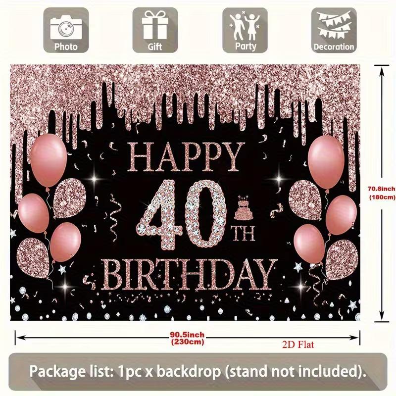 2D 40th Birthday Themed Photo Booth Backdrop with Rose Gold Balloons