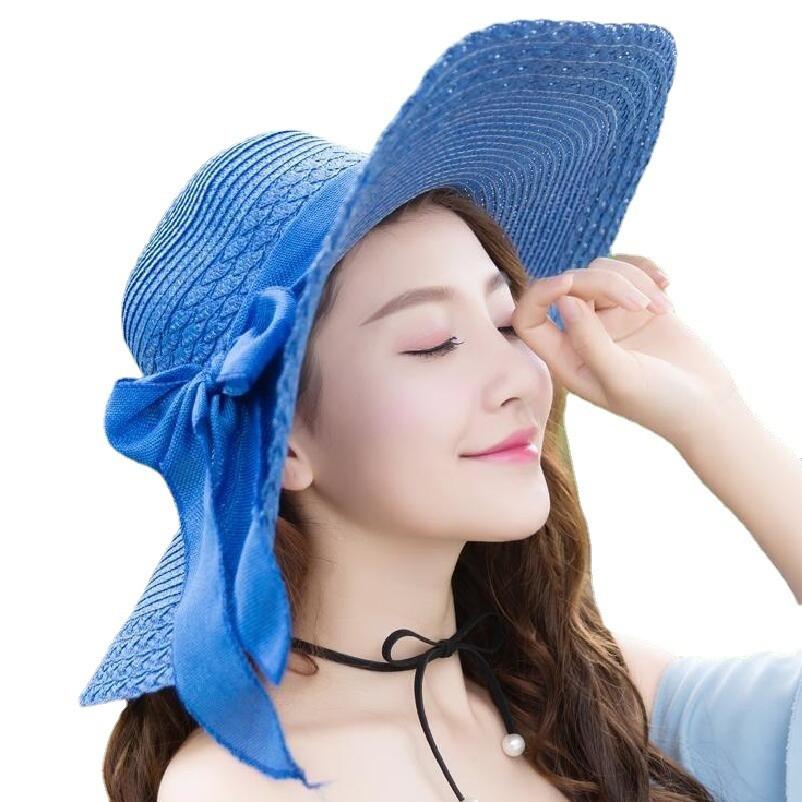 Style Large Brim Beach Hat With Butterfly Accent Sunshade For Ladies