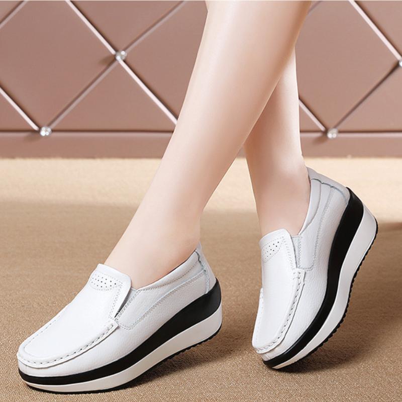 Fashion New Platform Flats Loafers for Women Autumn Thick Bottom Casual Leather Walking Sneakers Round Toe Wedge Shoes Zapatos De Mujer