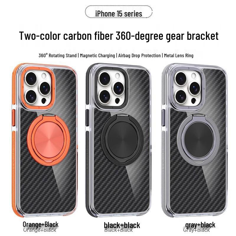 iPhone 16 Pro Max Carbon Fiber Texture Case with Bracket 13 Pro Max чёрный