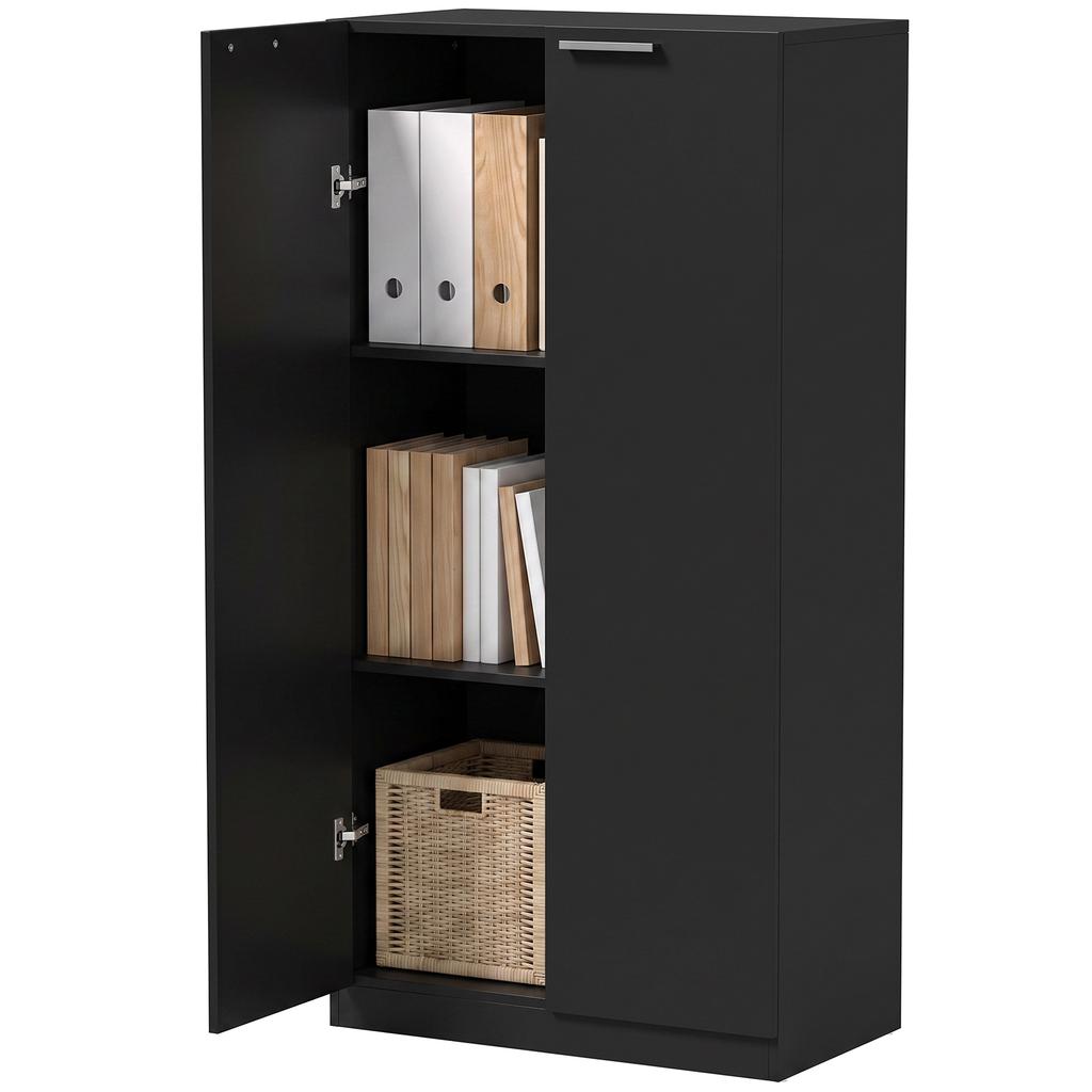 120 Cm Tall Storage Cabinet Cupboard, 3-Tier File Organiser Wooden Filing Cabinet, Black