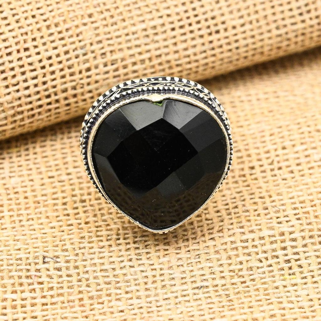 Black Spinel Gemstone Handmade 925 Sterling Silver Heart Shape Jewelry Vintage Ring For Wedding Gift