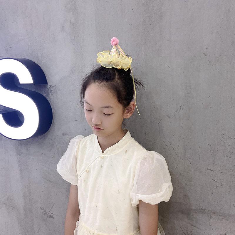 Princess Gauze Flower Ribbon Birthday Hat Hair Accessory - Fashionable Baby and Women's Hair Clip for Festivals & Performances