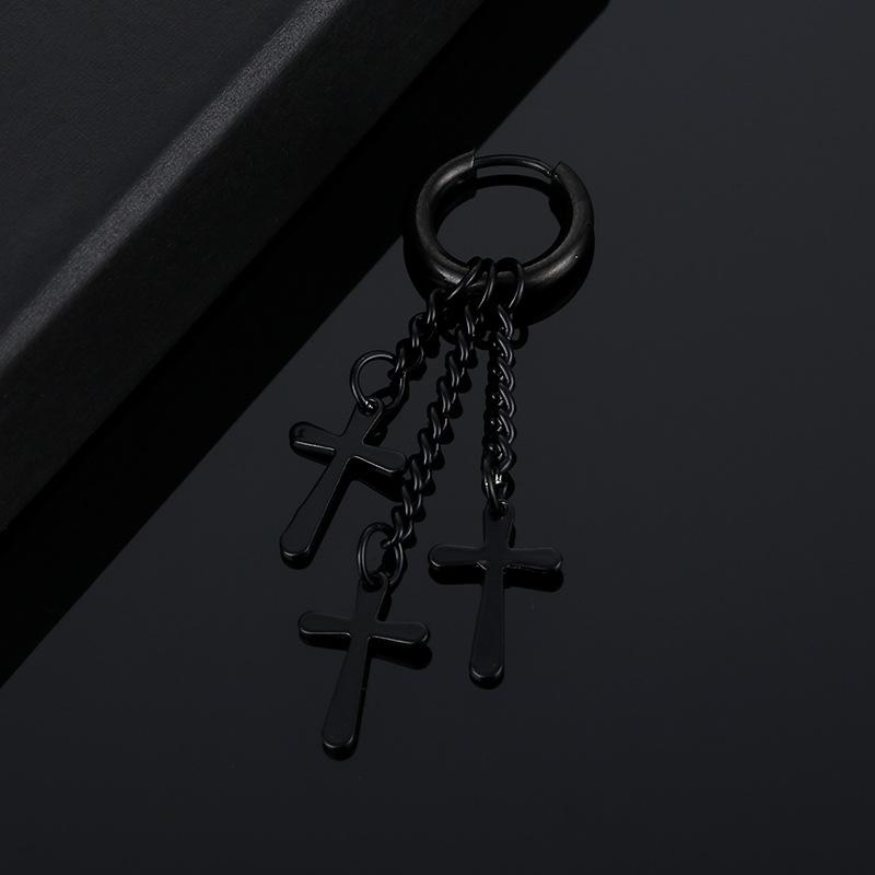 WKOUD 1 Paire Boucles d'Oreilles en Acier Inoxydable Pour Homme/Femme Pendentif Plume Croix Longue Gland Unisexe Créole Punk Gothique Piercing Zircon