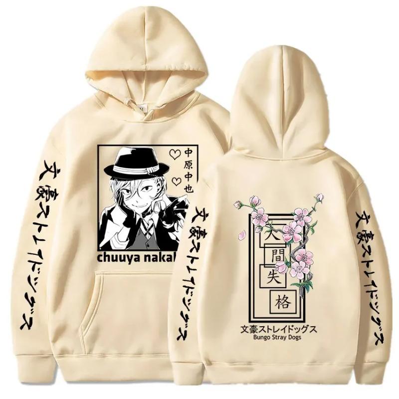 Harajuku Anime Bungo Stray Nakahara Chuuya bosma qalpoqli kuzgi junli katta oʻlchamli qalpoqli Y2k Streetwear kozok