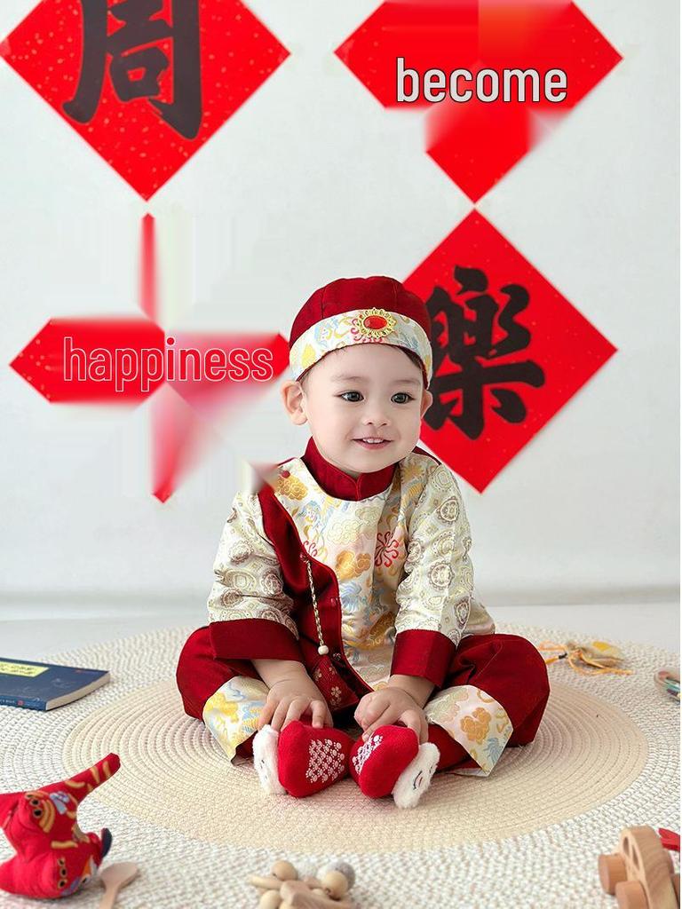 Boys' Hanfu Set 2025 - Festive Baby Tang Suit for First Birthday