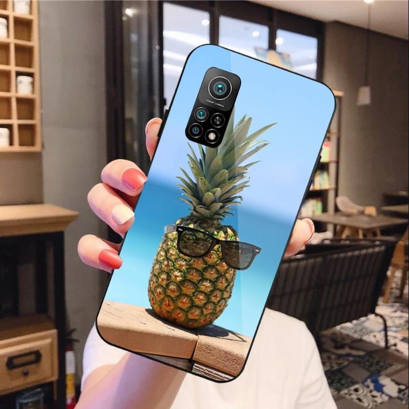Etui na telefon Summer Beach Fruit Pineapple do Xiaomi 12 11T 10 9 Redmi Note 11 10 10S Pro Redmi 9 9A 8 czarne szkło PC
