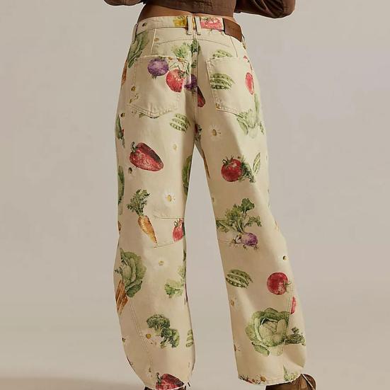 Barrel Jeans for Women Floral Print Boyfriend Baggy Jeans Casual Mid