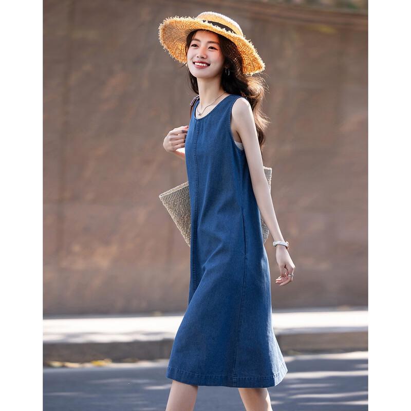 Demana Cloud Cotton Retro Sleeveless Denim Midi Dress