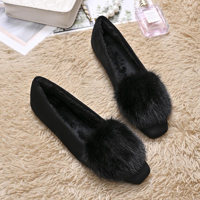 Mokasyny Damskie ze Skóry Naturalnej w Stylu Europejskim - Zimowe, Podszyte Futrem Minkowym, na Grubej Podeszwie, na Niskim Obcasie, Wygodne Buty