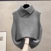 Otoño Invierno Coreano Color Sólido Solapa Sin Mangas Versátil Casual Chaleco Tejido Para Mujer