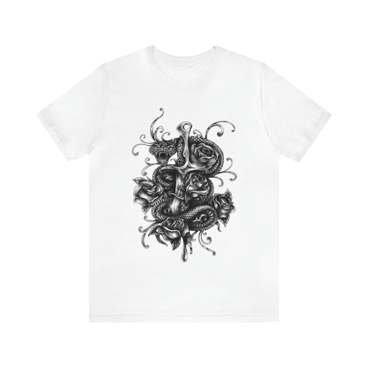 Snake And Dagger Cotton T-Shirt Unisex Snake and Roses DR02T/2 Ship Worldwide S разноцветный