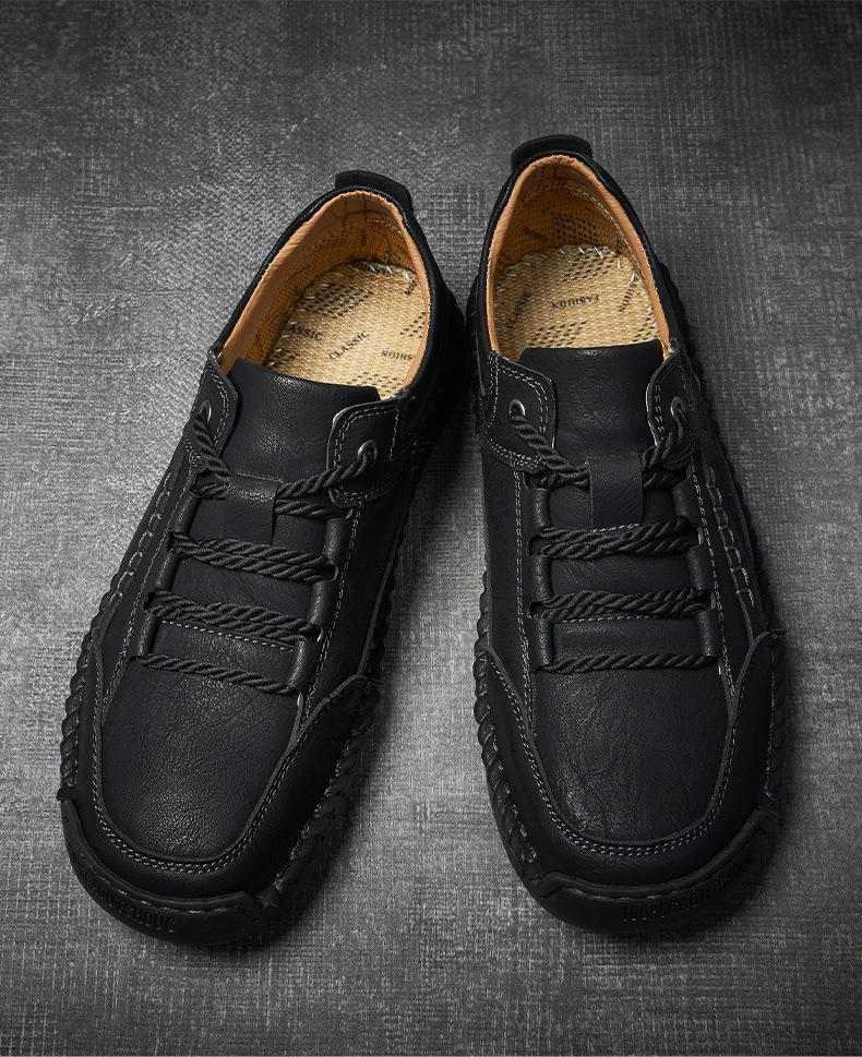 2025 Plus Size Hand-stitched Men's Leather Slip-on Casual Low-top Shoes for Spring