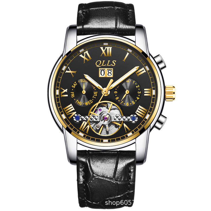 QLLS Men's Fashion Automatic Luminous Waterproof Skeleton Wristwatch - Business Casual Style