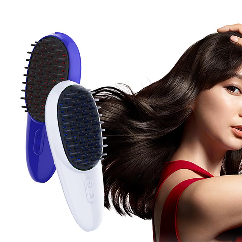 USB charging electric vibration massage comb with coarse and fine teeth replacement, red and blue light for scalp maintenance