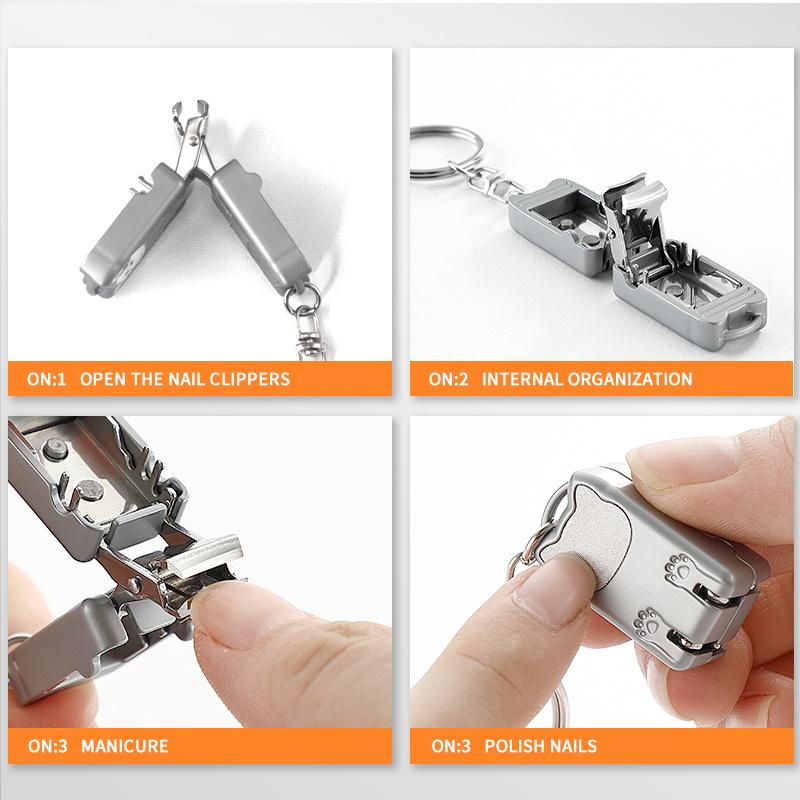 New Stainless Steel Fingernail Clipper Metal Foldable Mini Creative Kitten Nail Clipper Trim Nails Keychain