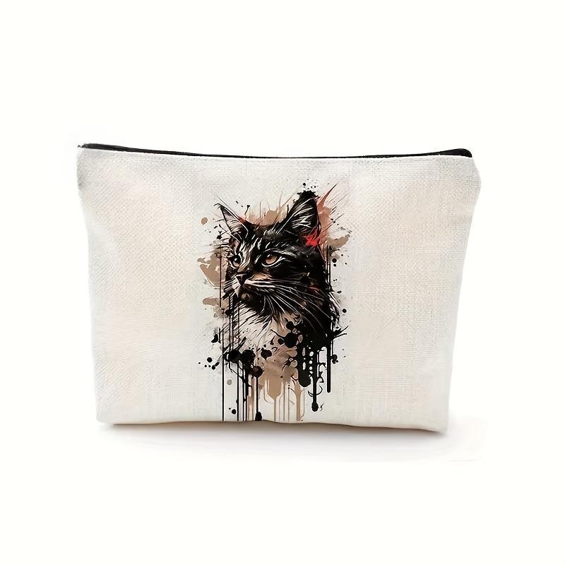 Cat-Themed Makeup Bag Cosmetic Pouch With Zipper, Cute Cat Pattern, Travel Toiletry Organizer, Gift For Cat Lovers