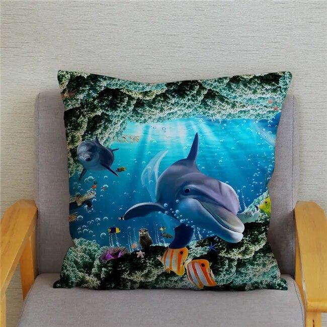 Cushion Cover Ocean Dolphin Pattern Underwater World Print Pillow  Kids Sofa Home Decor