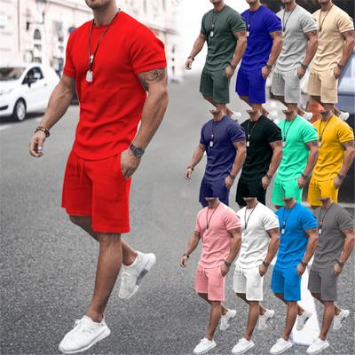 Frühling Sommer Herren Rundhals Einfarbig Baumwolle Set Casual Sport Kurzarm Shorts Set Herren Sportbekleidung Herren