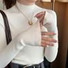 Women's High-End Base Layer for Spring and Autumn Luxury Gray Half-High Neck Sweater Mid-Neck Knit Top