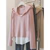 Hooded Sweatshirt Plus Size Ladies Shoulder Asymmetrical Fake Two-Piece