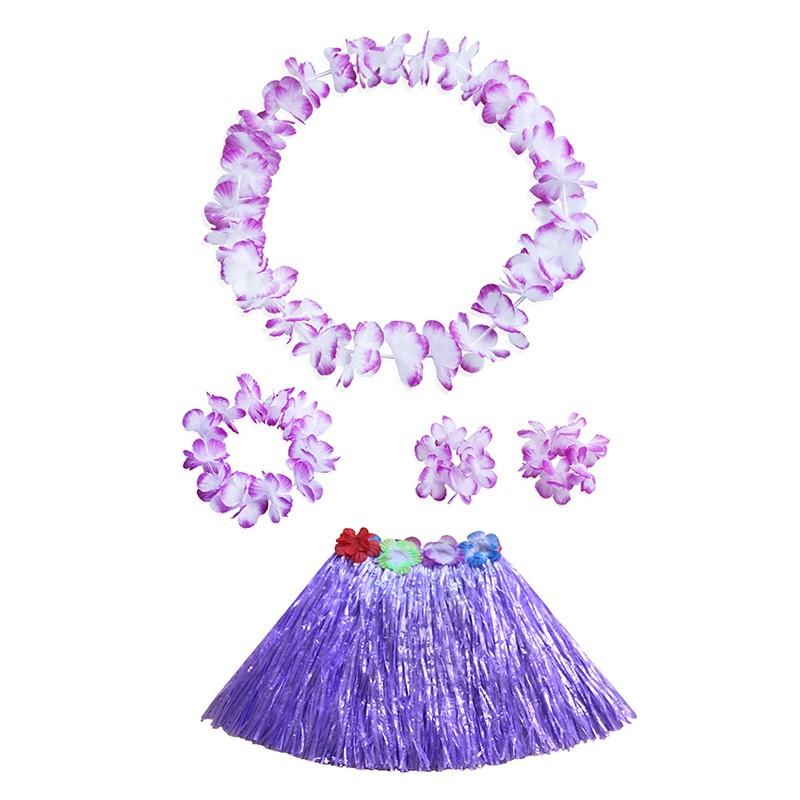 Kids Hawaiian Grass Lei Skirt Flower Wristband Garland Fancy-Costume Suit New