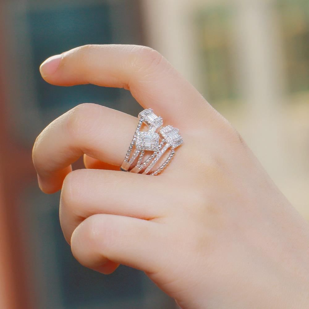 Atmospheric Personality Diamond-Set Open Ring, Micro-Inlaid Aaa Zircon Hollow Ring Hand Jewelry
