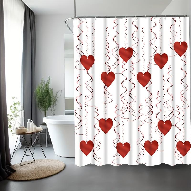 Red Heart Shower Curtain White Background Love Design Romantic Bathroom Decor Waterproof Printed Bath Curtain Home Fashion