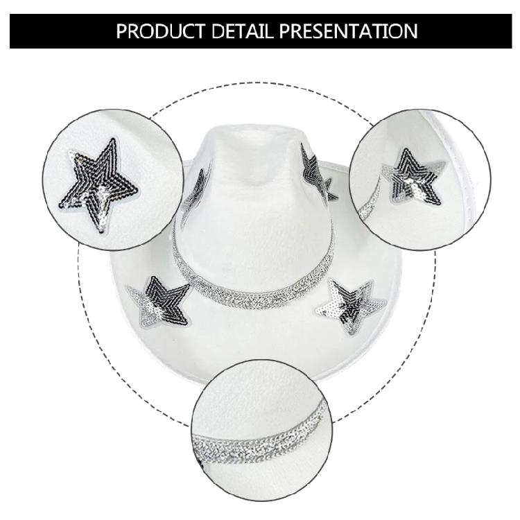 Rhinestones Belt Five Pointed Star Hat for Women Cosplay Costume Hat Bachelorette Party Headwear Wedding Western Hat