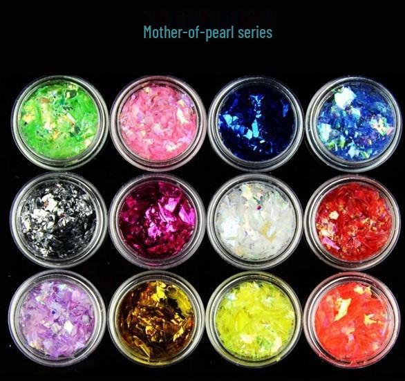 Nail Art 12-Color Glitter Caviar Set with Gold & Silver Foil